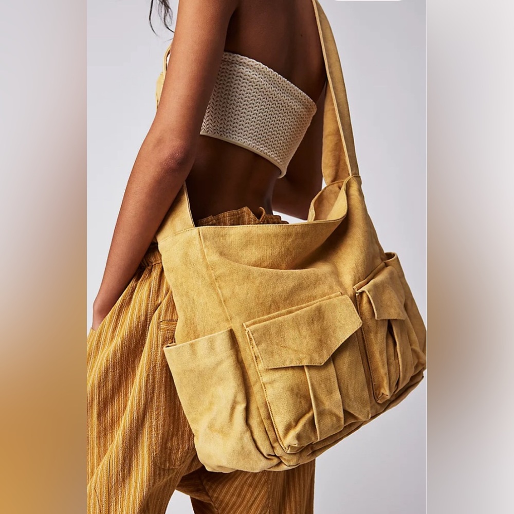 Free People Mustard Yellow Canvas Utility Tote